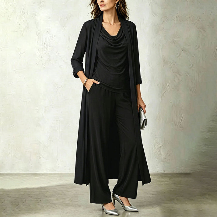 Women's Three-Piece Draped Top and Pants Set