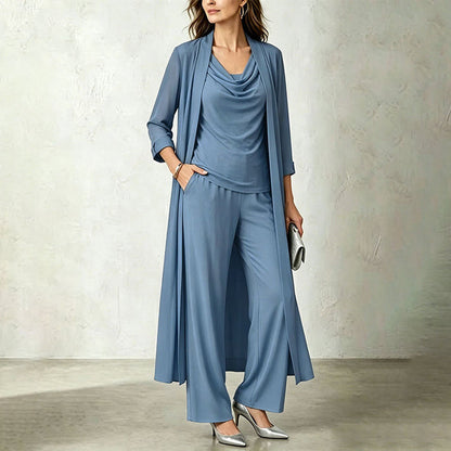 Women's Three-Piece Draped Top and Pants Set