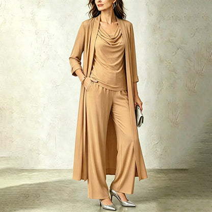 Women's Three-Piece Draped Top and Pants Set