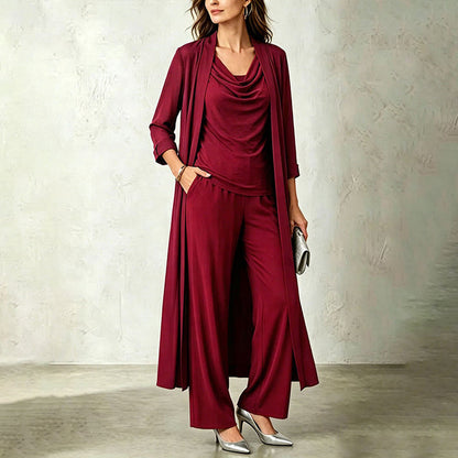 Women's Three-Piece Draped Top and Pants Set