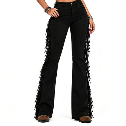Women's High-Rise Flared Fringe Jeans