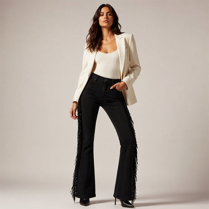 Women's High-Rise Flared Fringe Jeans