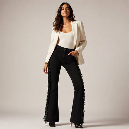 Women's High-Rise Flared Fringe Jeans