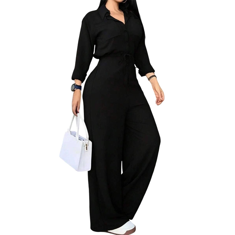 Women's Button-Front Wide-Leg Jumpsuit