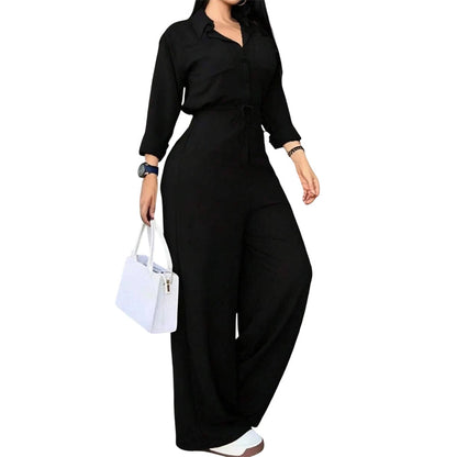 Women's Button-Front Wide-Leg Jumpsuit