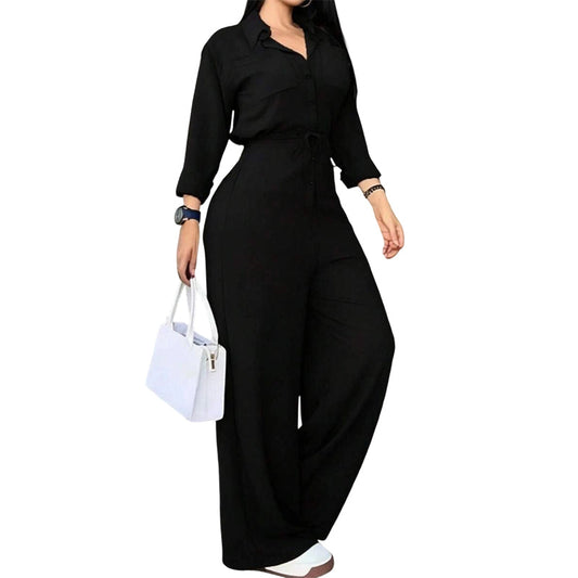 Women's Button-Front Wide-Leg Jumpsuit