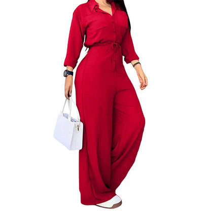 Women's Button-Front Wide-Leg Jumpsuit