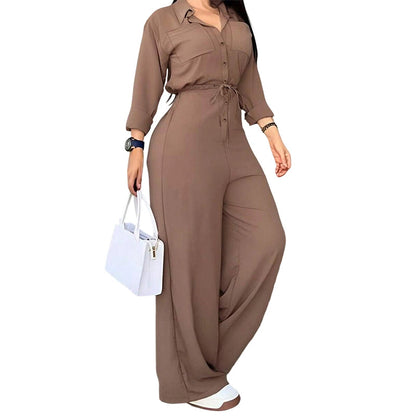 Women's Button-Front Wide-Leg Jumpsuit