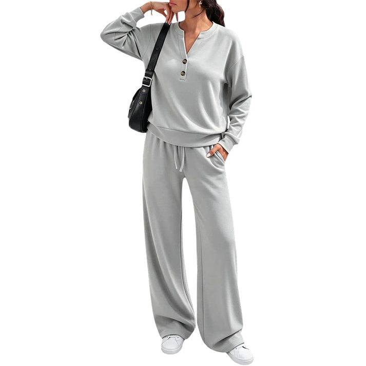 Women's Two-Piece Top and Wide-Leg Pants Set