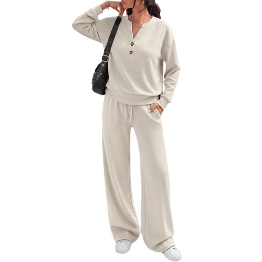 Women's Two-Piece Top and Wide-Leg Pants Set