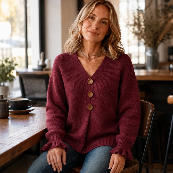 Women's V-Neck Button-Front Sweater