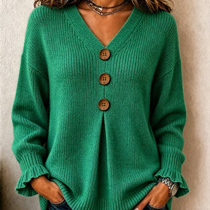 Women's V-Neck Button-Front Sweater
