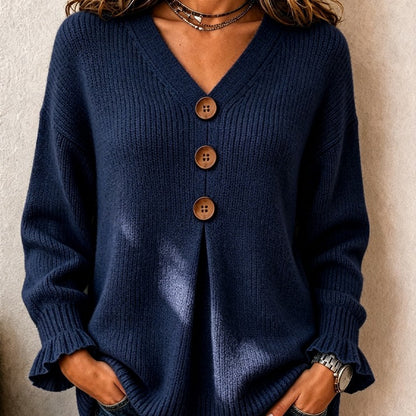 Women's V-Neck Button-Front Sweater