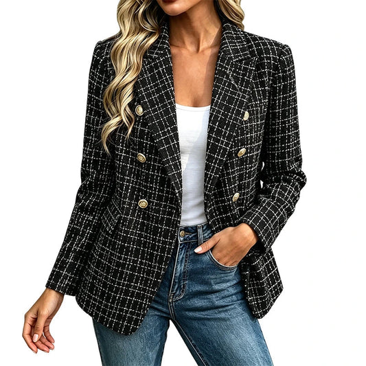 Women's Plaid Double-Breasted Blazer