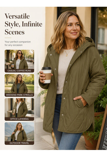 Women's Diamond-Quilted Hooded Padded Coat