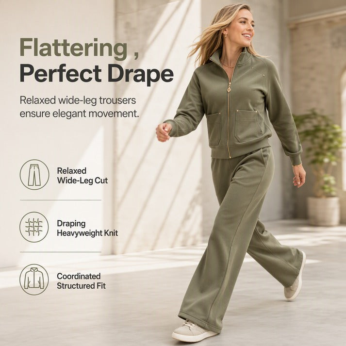 Women's Zip-Up Jacket and Wide-Leg Pants 2-Piece Set