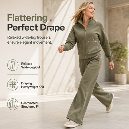 Women's Zip-Up Jacket and Wide-Leg Pants 2-Piece Set