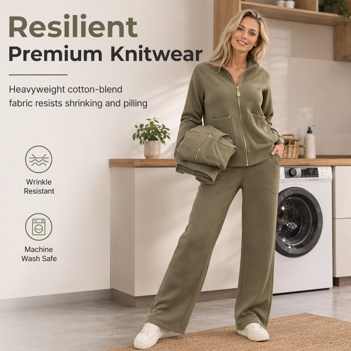 Women's Zip-Up Jacket and Wide-Leg Pants 2-Piece Set