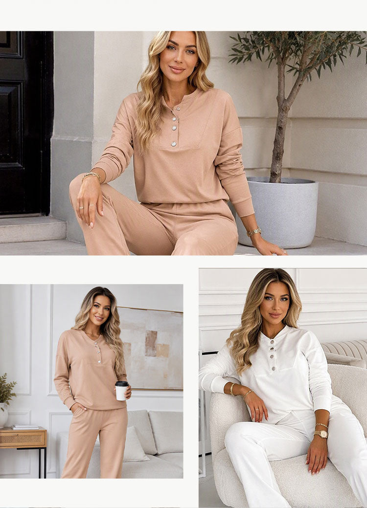 Women's Half-Button Top and Pants Set