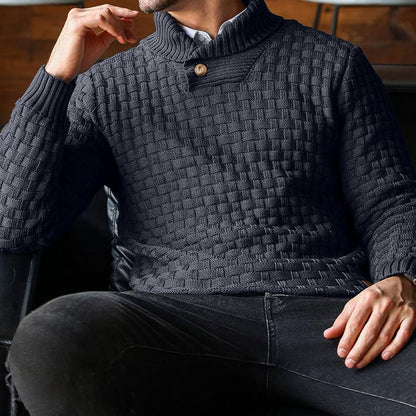 Men's Textured High-Collar Knit Sweater