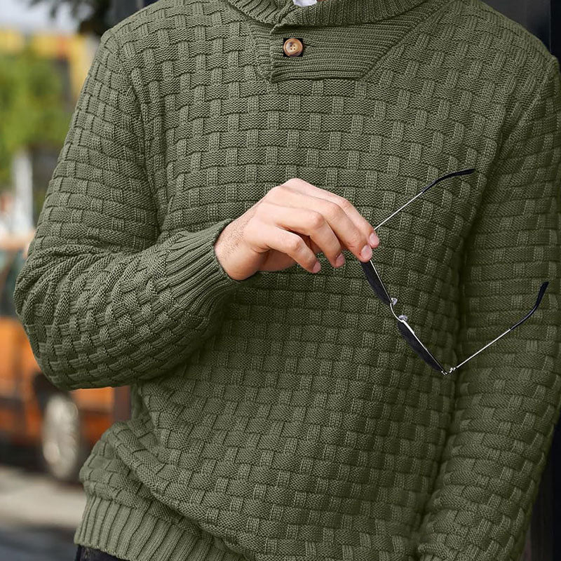 Men's Textured High-Collar Knit Sweater