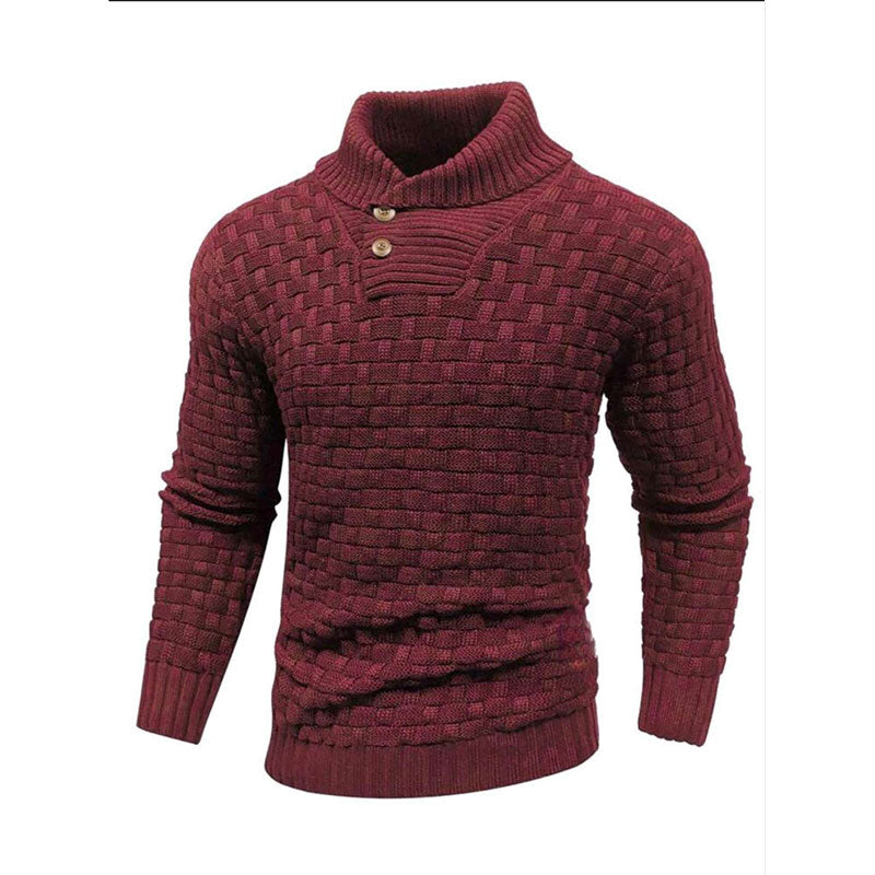 Men's Textured High-Collar Knit Sweater