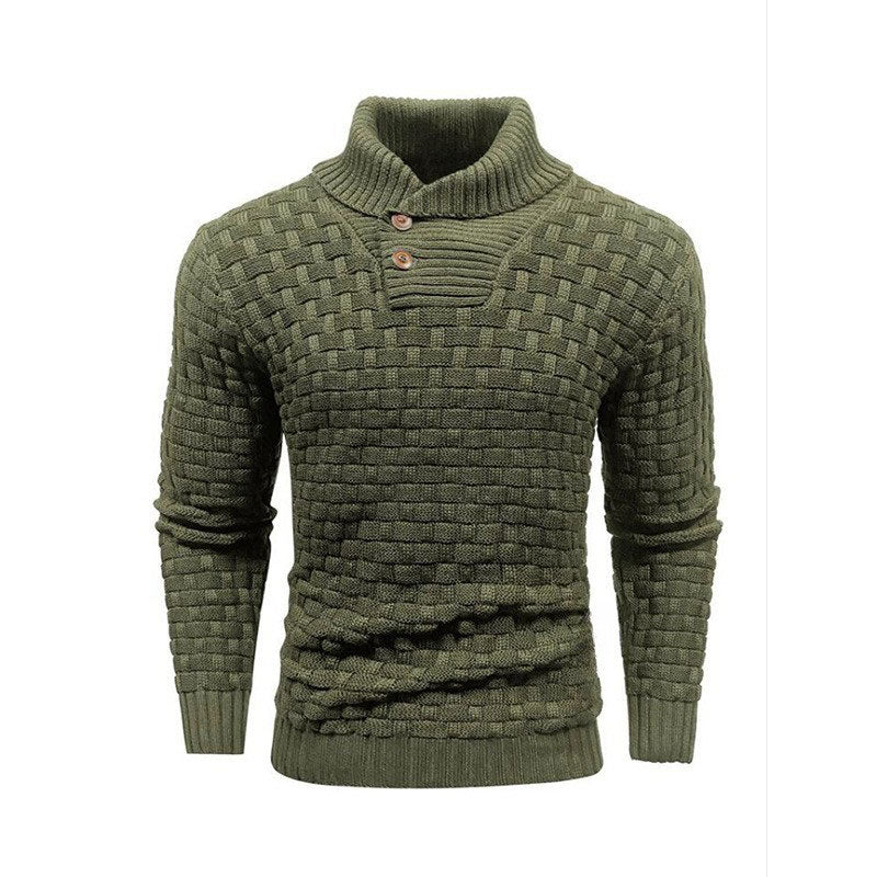 Men's Textured High-Collar Knit Sweater