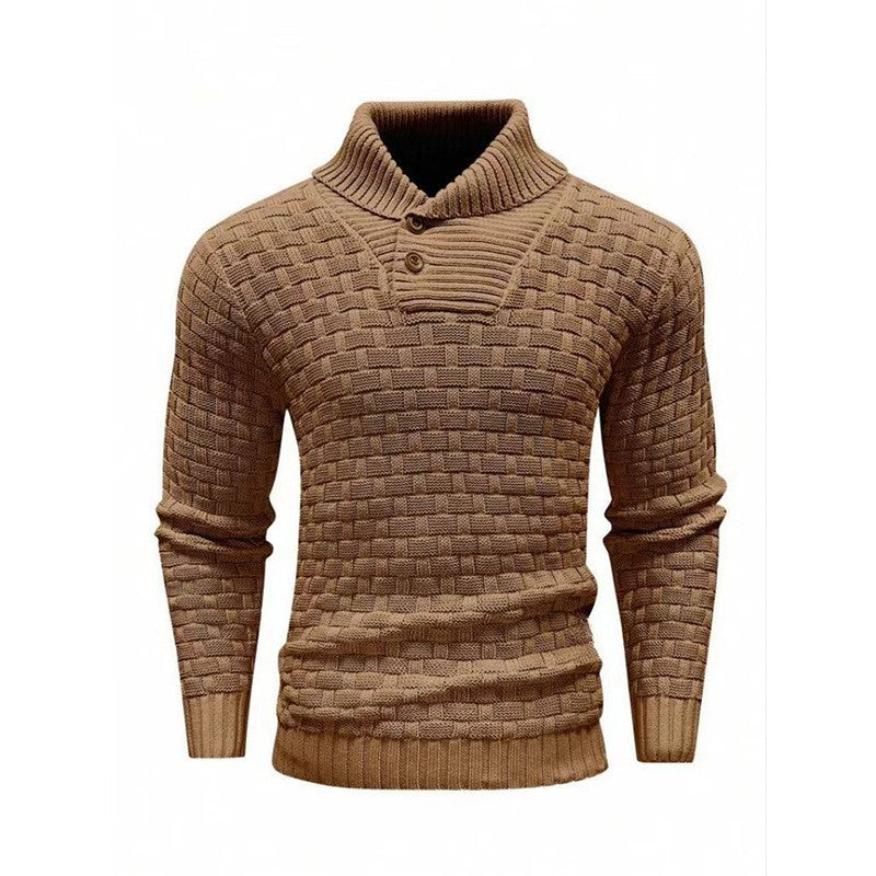 Men's Textured High-Collar Knit Sweater