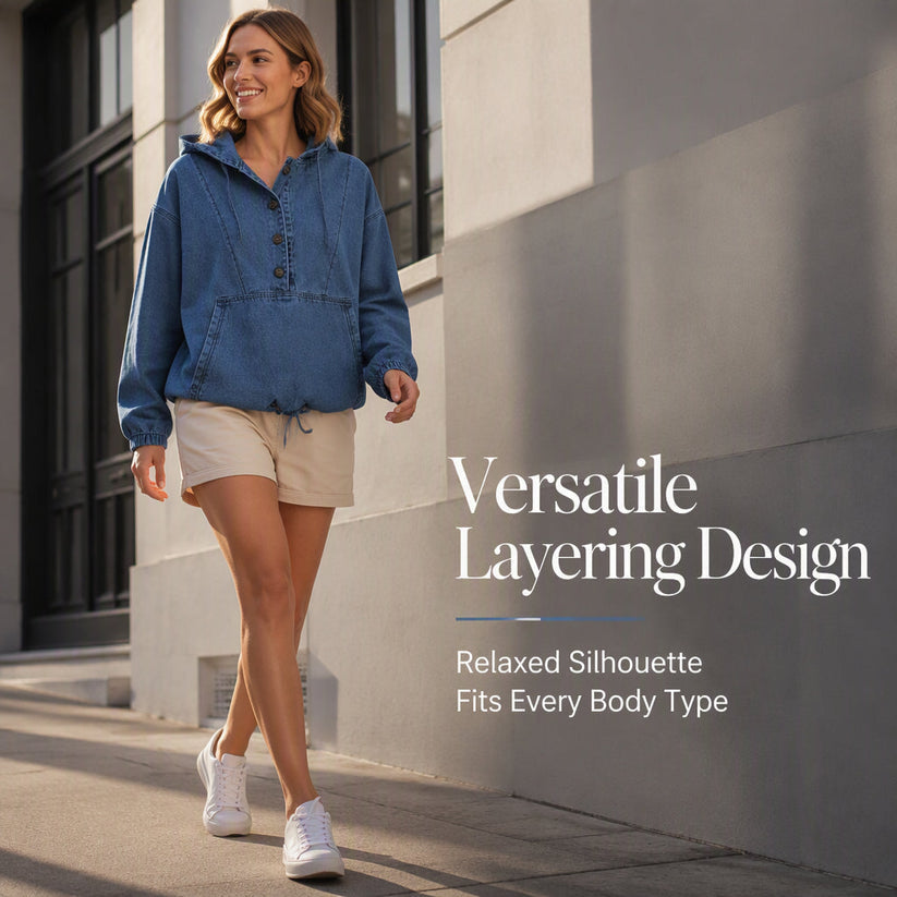 Women's Denim Hooded Pullover