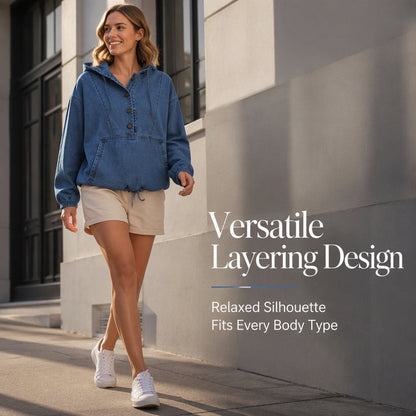Women's Denim Hooded Pullover