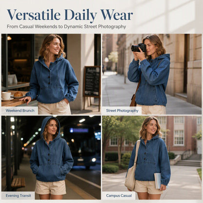 Women's Denim Hooded Pullover