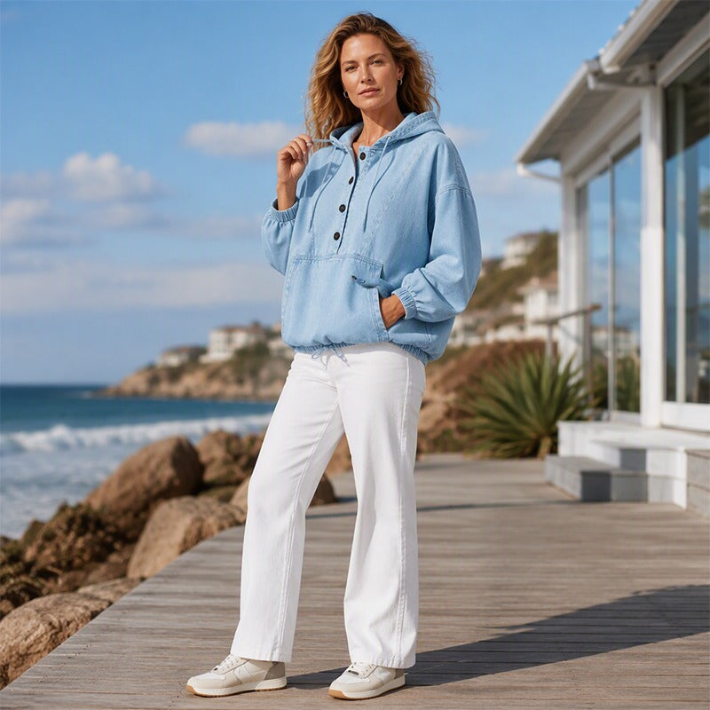 Women's Denim Hooded Pullover