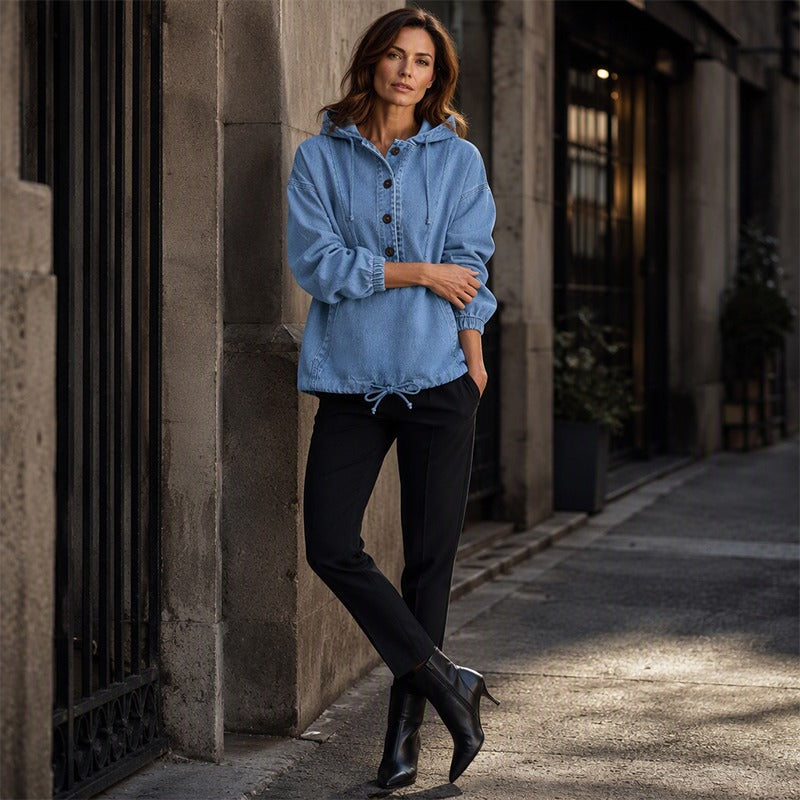Women's Denim Hooded Pullover