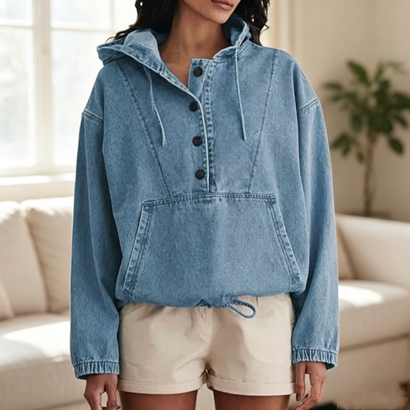 Women's Denim Hooded Pullover