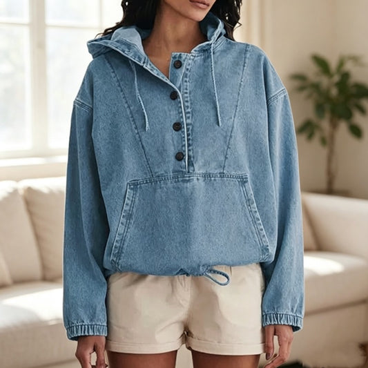 Women's Denim Hooded Pullover