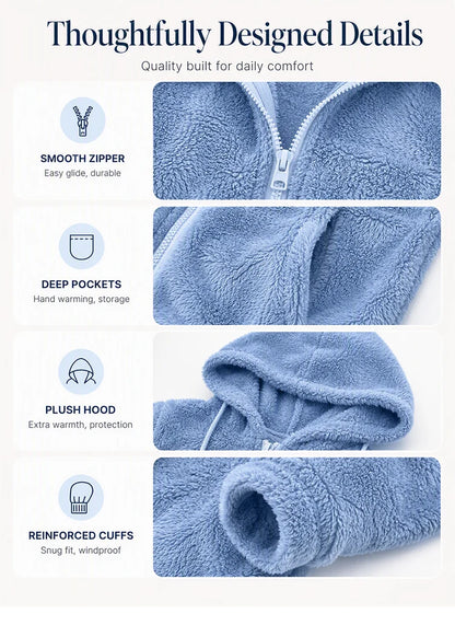 Women's Fuzzy Hooded Zip-Front Jacket