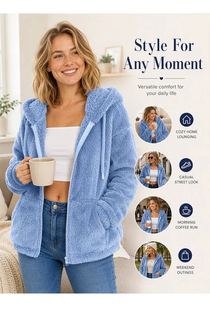 Women's Fuzzy Hooded Zip-Front Jacket