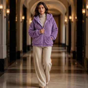 Women's Fuzzy Hooded Zip-Front Jacket