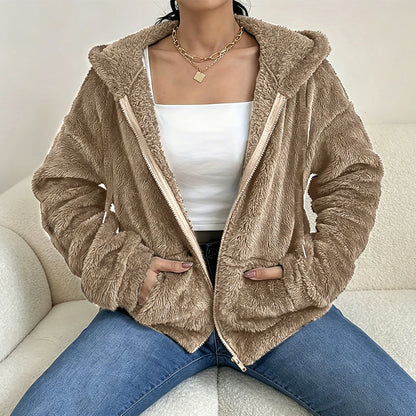 Women's Fuzzy Hooded Zip-Front Jacket