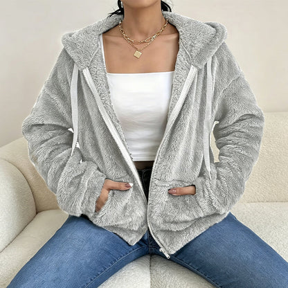 Women's Fuzzy Hooded Zip-Front Jacket