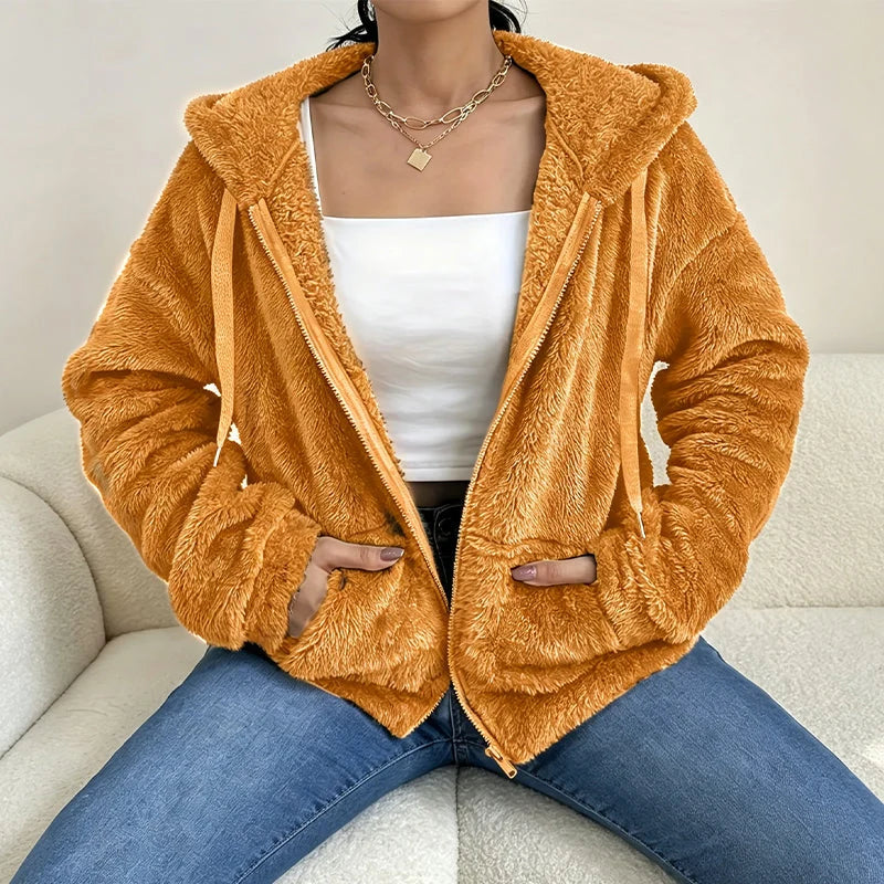 Women's Fuzzy Hooded Zip-Front Jacket