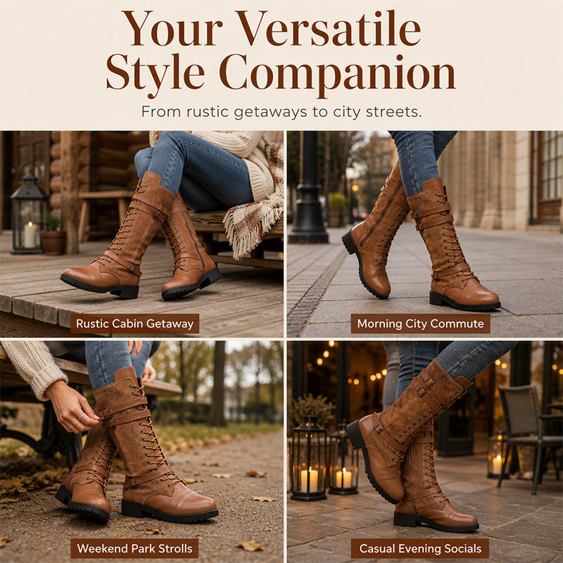 Women's Lace-Up Buckle Boots