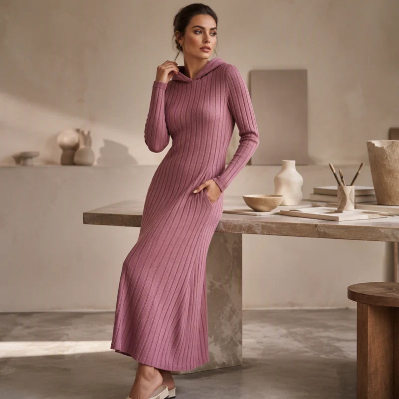 Women's Ribbed Hooded Dress