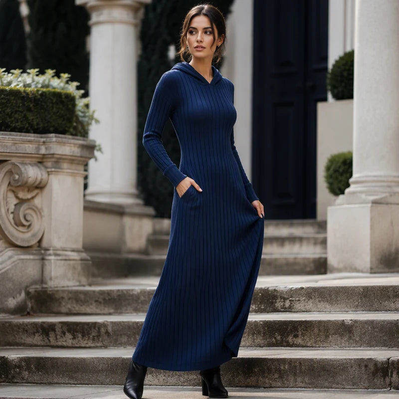 Women's Ribbed Hooded Dress