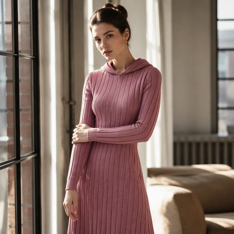 Women's Ribbed Hooded Dress