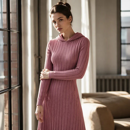 Women's Ribbed Hooded Dress