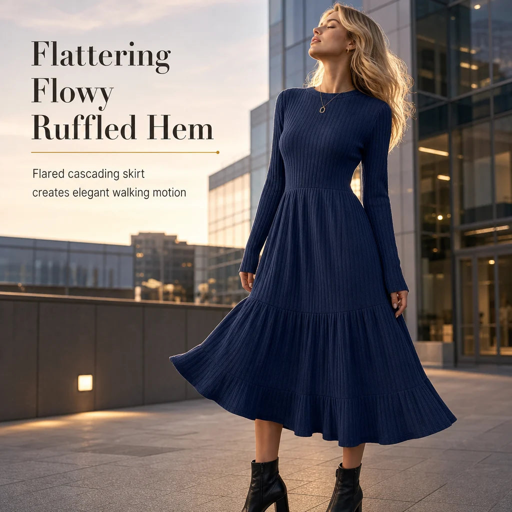 Women's Ribbed Crew Neck Dress