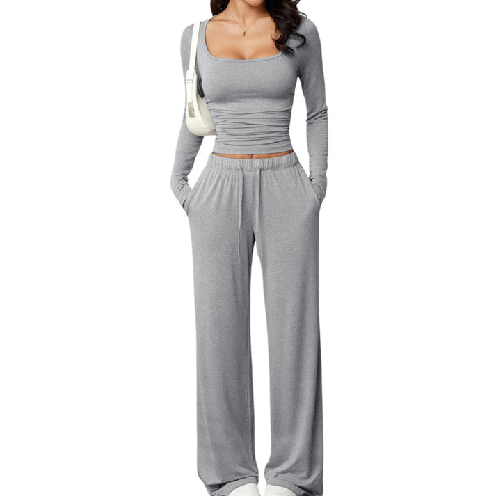 Women's Square-Neck Top and Wide-Leg Pants Set