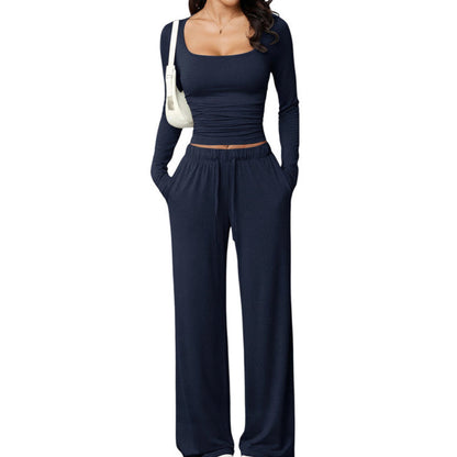 Women's Square-Neck Top and Wide-Leg Pants Set