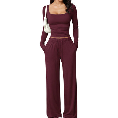 Women's Square-Neck Top and Wide-Leg Pants Set